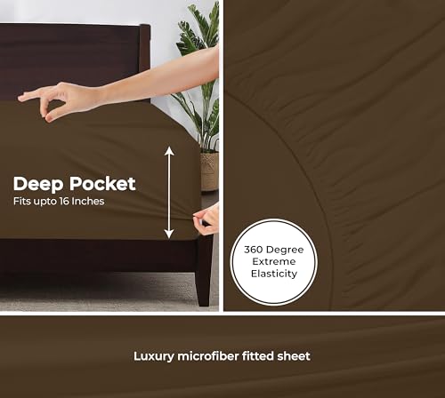 Image of Royale Linens Fitted Sheet Twin - Ultra Soft 1800 Brushed Microfiber - Hotel Luxury Bottom Sheets - Wrinkle Free & Fade Resistant - Deep Pocket Fitted Sheet Only (Twin, Chocolate)