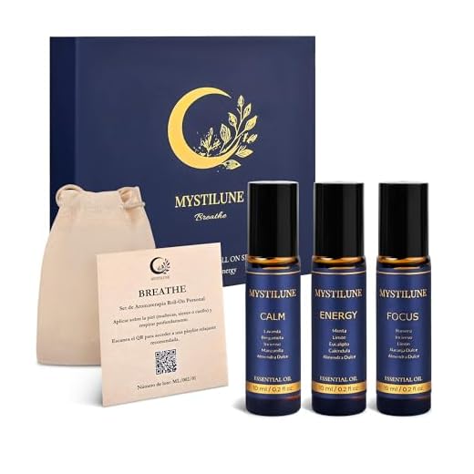 MystiLune Breathe Roll On Aceites Esenciales – Calm, Focus Y Energy | Aromaterapia Natural 100% Vegana Con Pouch Premium | Regalos Originales para Mujer