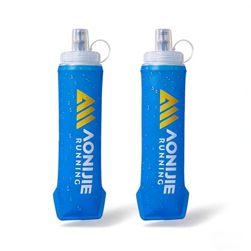 AONIJIE 500ml/2Pcs Soft Flask Collapsible Water Bottle for Running, Wide Mouth for Ice, BPA-Free Flexible Running Water Bottle Fits Hydration Vests, Foldable & Lightweight