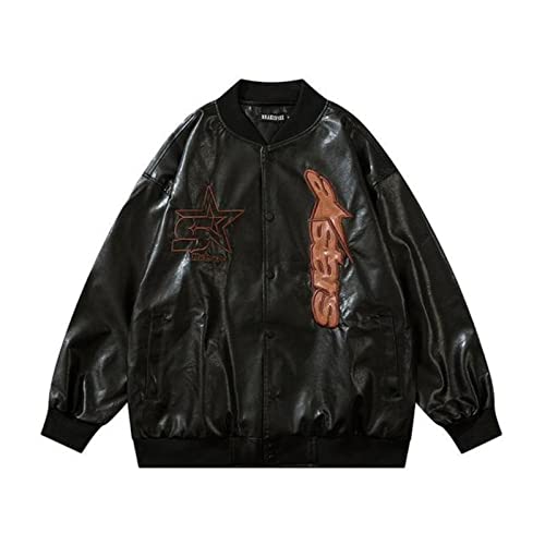 Manteau broderie lettre en cuir de qualité supérieure au design vintage baseball