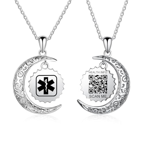 Medical Alert Necklace for Women - Stainless Steel Medical Necklace Engraved QR Code - More Space Custom Online Emergency Info - Main Image