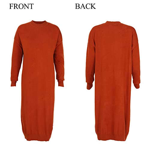 Image of Women's Crew Neck Long Sleeve Over Knee Length Pullover Loose Oversized Bodycon Sweater Dress