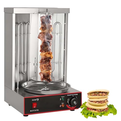 Professional Vertical Shawarma Machine - 2-Burner Doner Kebab Grill with 360° Rotation, Adjustable 122-572°F, Stainless Steel, Ideal for Home &amp; Kitchen Parties (Gas 2800P)