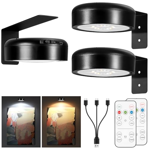 Image of Picture Light for Wall Display Rechargeable with Remote, Wireless Painting light 3PACK, Brightness Dimmable with 3 Color Temp, Art Display Accent Lighting, Timmer Auto-OFF for Frame Gallery Portrait