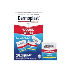 Dermoplast 3-in-1 Medicated First Aid Cloths, Analgesic & Antiseptic Wipes for Treating Minor Cuts, Scrapes and Burns on the Go, Sting Free Formula, 10 Individually Wrapped Cloths (Packaging May Vary)