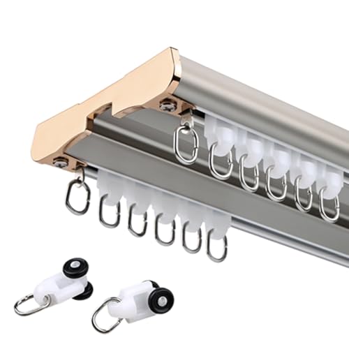 Barra de Cortina Doble, Riel de Cortina de Doble Filas, Completo con Accesorios de Montaje, para Separadores de Habitaciones/Salón/Dormitorio/Ventana Interior(Gray,100cm/3.3ft)