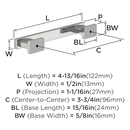 Image of Amerock 25 Pack 3-3 /4 inch Triomphe Polished Chrome Drawer Pull | 3-3 /4 inch (96mm) Center-to-Center Mounting Distance and 4-13 /16 inches Overall Length, Durable Zinc Cabinet Hardware