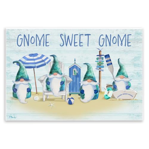 Stupell Industries Sweet Gnome Coastal Beach Family Wood Wall Art, Design by Paul Brent