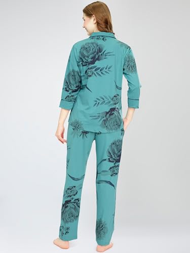 Image of ZEYO Night Suit for Women's Floral Printed Cotton Night Dress of Shirt and Pajama Set 5760