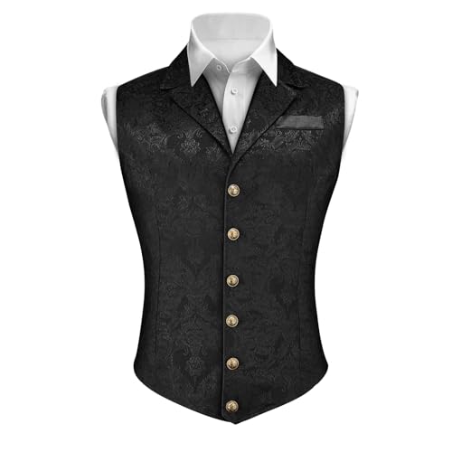 AUYAO Viktorianischer Anzug Weste - FLoral Hochzeit Herren Anzugweste, Vintage Classic Gothic Jacquard Weste Anzug Set für Formale Business Hochzeit Party Groomsmen Business Weihnachten(Schwarz, 2XL)