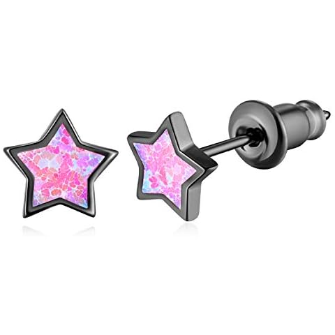 CiNily Womens Star Moon Earrings for Girls Gold Plated Cute Opal Stud Earrings/Hoop Dangle Earrings Hypoallergenic Jewelry Gift Men/Boys Earrings black Cover