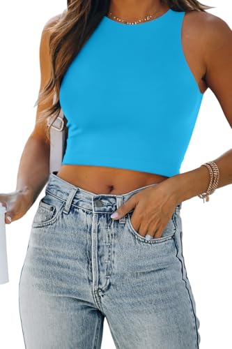 Image of EFAN Women's Double Lined Racerback Crop Tank Top | High Neck Slim Fit Sleeveless Workout Top, No-Bra Essential for Gym, Yoga & Going Out