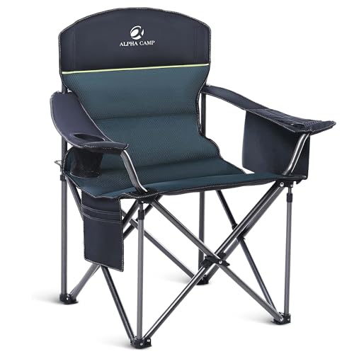 Image of ALPHA CAMP Heavy Duty Camping Chair 500LBS Capacity, Oversized Folding Chair for Heavy People, Padded Portable Outdoor Chair with Cooler Bag & Cup Holder for Camping, Fishing, Beach