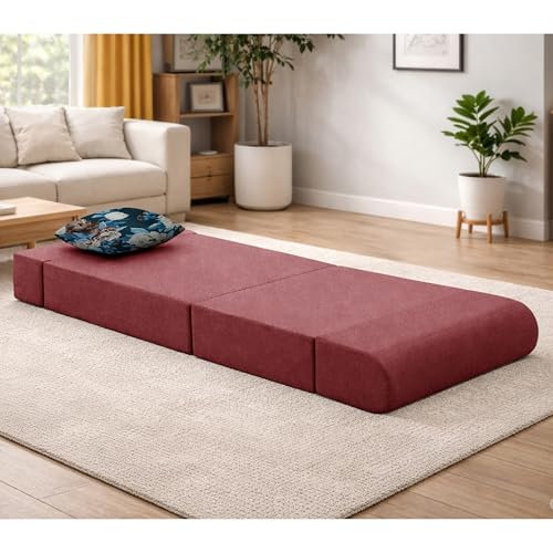 Image of Convertible 3 * 6 Single Seater Sofa Cum Bed | Foldable Sofa Bed for Apartments & Studio Rooms (RED, COMFORTMAX)