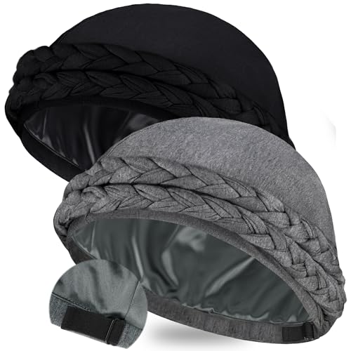 Image of Ababalaya Adjustable Satin Lined Turban for Women Mens Halo Turban Silky Lined Head Wraps for Waves Braids Locs Sleep Cap