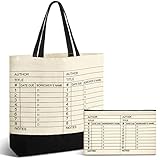 Yinder 2 Pcs Library Card Tote Bag Reusable Library Book Cosmetic Bag for Women Book Lover Librarian Gifts(Classical,Elegant)