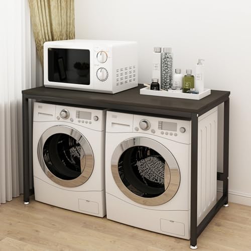 HJYBFA Armario Doble para Lavadora, Secadora y tendedero, 128 x 60 x 99 cm, Capacidad de Carga de 150 kg, Ideal para el baño - Color Negro