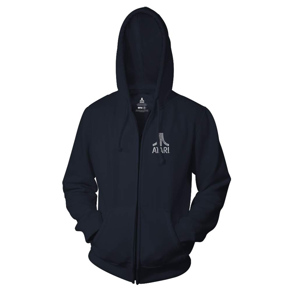 Ripple Junction Atari Men's Full Zip-Up Front & Back Distressed Iconic Fuji Gaming Logo Hooded Sweatshirt Officially Licensed