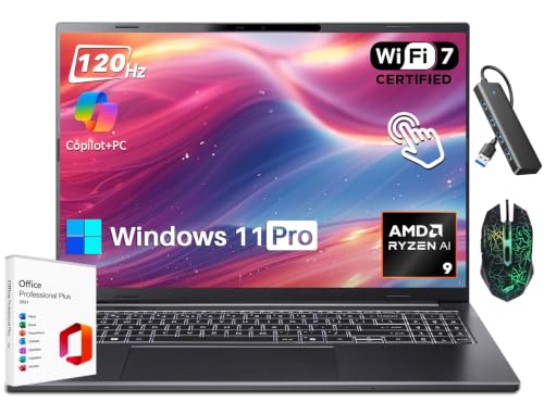 Image of Acer Swift Go 16 Touchscreen Laptop, AMD Ryzen AI 9 465(Up to 50 NPU) 120Hz, 32GB RAM,1TB SSD, 16 inch WUXGA IPS, AI Copilot+ PC, Windows 11 Pro,WiFi 7,Lifetime Office for Business&Study