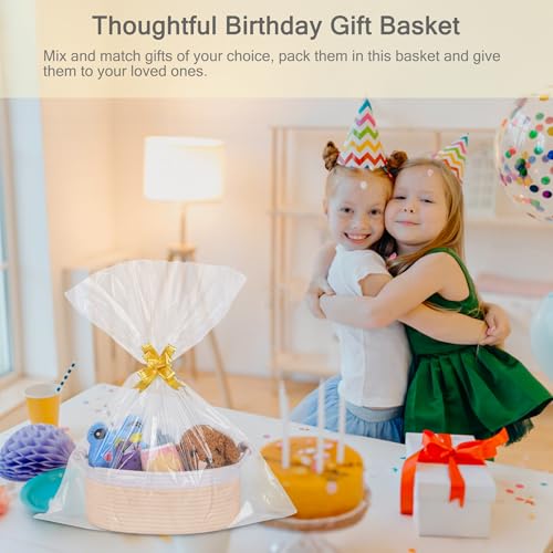 Image of Small Empty Gift Basket with Bag & Ribbons, White & Beige
