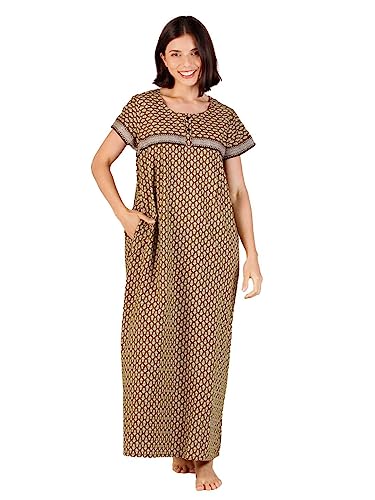 Image of Evolove Women's Cotton Long Maxi Night Gown Nighty Dress with Pocket & Stylish Button, Super Soft Comfortable (LNG-Button)