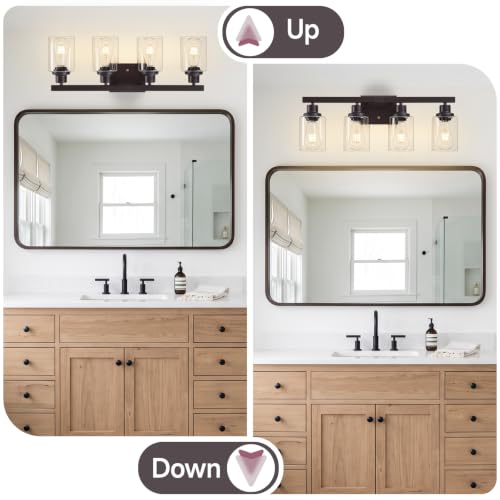 Image of Oil Rubbed Bronze Vanity Lights for Bathroom,4-Light 24 inch | Bathroom Light Fixtures,Modern Bronze Bathroom Lighting over Mirror,Clear Glass Shades,over Sink