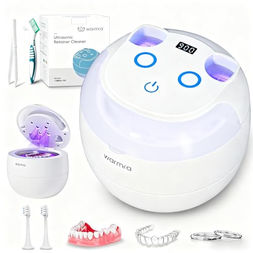 Ultraschallreinigungsgerät 45KHz mit 200mL Dental Pod, 4 Modi Ultraschallreiniger, UV Ultrasonic Cleaner für Zahnersatz, Zahnschiene, Retainer, Zahnspangen, Aligner, Zahnprothesen, Mundschutz, Schmuck