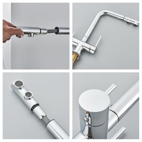 Robinet mitigeur 3 voies pour purificateur d'eau au design chrome avec douchette - 2