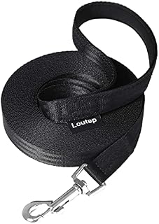 Loutep Training Lead for Dogs -5m(16ft) Black Durable Nylon Long Line Dog Lead with Padded Handle & Heavy - Duty Swivel Hook  Leash for Pet Obedience, Tracking & Camping Play