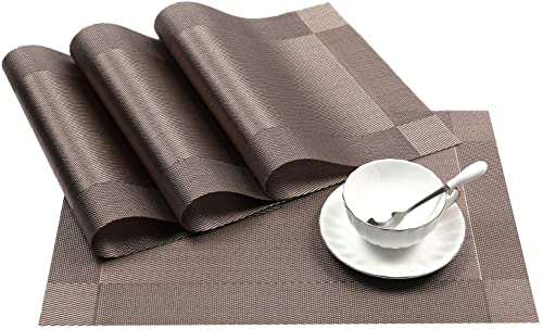 Image of Anugrah Dining Mats Table Mats PVC Placemats Heat-Resistant Placemat for Dining Tea Table Woven Vinyl Stain Resistant Table Mats Easy to Clean - 45x30 cm (Brown, 8)