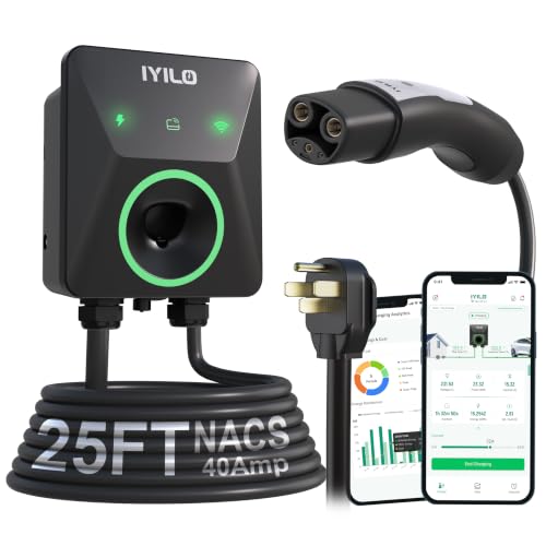Image of Level 2 EV Charger for Tesla, 40Amp /9.6KW /240V, UL /ETL /Energy Star | Wall Charger Supports Power Sharing & Dynamic Load Balancing, Temp Sensors, WiFi, Smart APP, Scheduled Charging, NEMA 14-50P