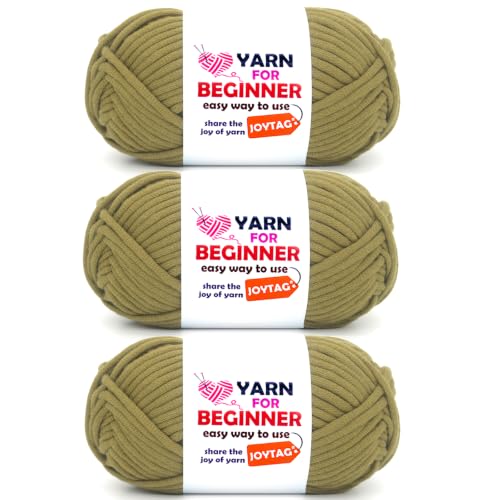 Image of Dark Olive Yarn for Crocheting and Knitting Cotton Crochet Knitting Easy Yarn for Beginners with Easy-to-See Stitches(3x50g)