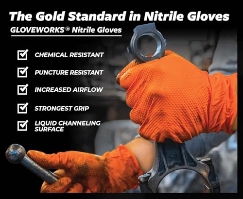 Image of GLOVEWORKS 8 Mil Orange Nitrile Disposable Gloves Heavy Duty Industrial RDT for Mechanic and Automotive, XXL Box of 100
