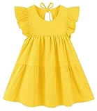 RJXDLT Toddler Dress Baby Girls Cotton Linen Ruffle Sleeve Tiered Swing Casual Summer Boho Dresses 379 Yellow 100