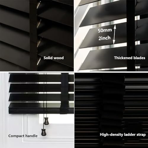 Persianas de madera auténtica premium en color negro elegante para ventanas de hasta 160 cm 7