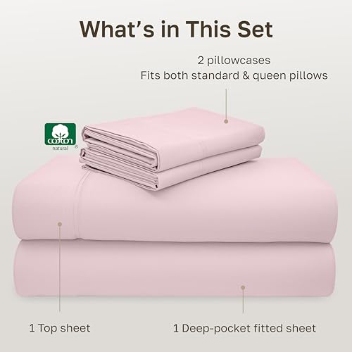 Image of California Design Den - Luxury Full Size Sheet Set - 100% Cotton, 600 Thread Count Deep Pocket Full Size Bed Sheets, Sateen Weave - Blush Pink