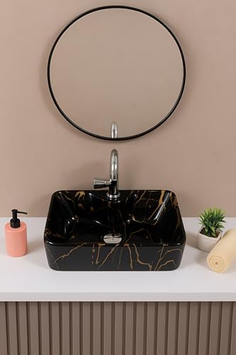 Image of Modern White Ceramic Countertop Wash Basin, Designer Table Top Vanity Sink for Bathroom, Hotel & Residential Use, 19 x 14 x 5 Inch