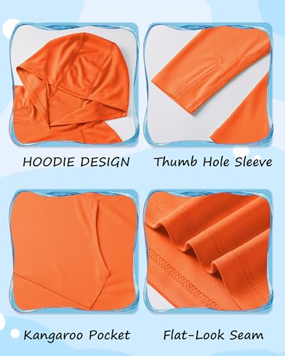 Image of Boys Rash Guard Hoodie UPF 50+ Long Sleeve Sun Protection Swim Shirt