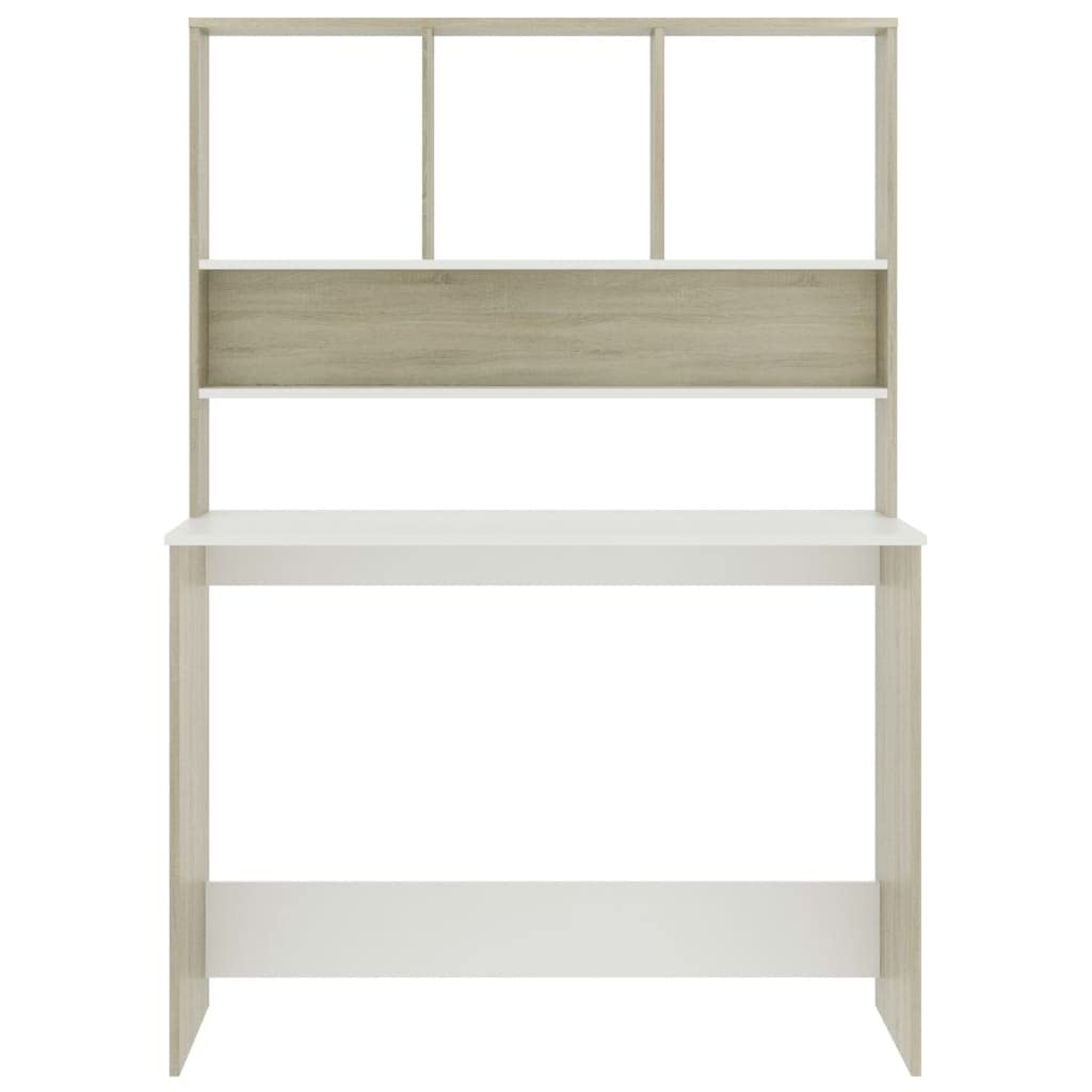 Desk Tavolo Gaming Scrivania Ufficio Tavolo Consolle Scrivania e Ripiani Bianco Rovere Sonoma 110x45x157 Multistrato per Camera Da Letto Studio Sala Studio Soggiorno