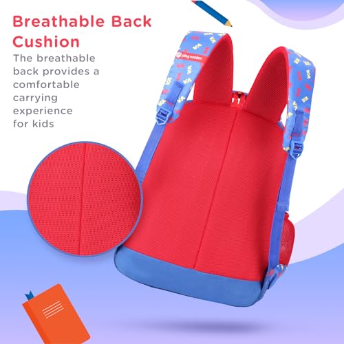 Image of Play Nation Premium Mickey Mouse School Backpack for Kids|Printed School Bags for Boys /Girls|Tuition Bags for Kids|Waterproof Multi-Pocket Shoulder Backpacks|Birthday Gift| 16 Inches-Red & Blue