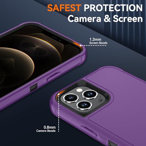 Image of SunStory Compatible with iPhone 12 Pro Max Case with HD Screen Protector, 3-Layer Heavy Duty Full-Body Cover,3 in 1 Hybrid Protective Case for iPhone 12 Pro Max 6.7 inch,Purple