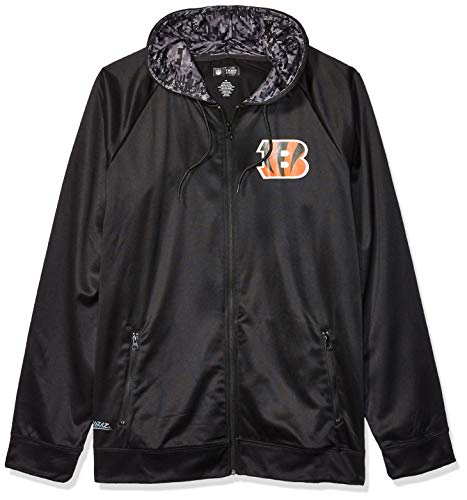 Officially Licensed Zubaz Men's NFL NFL Men's Full Zip Black Hoodie, Cincinnati Bengals, Size Large