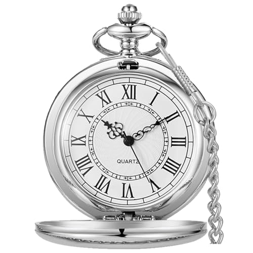 Smooth Pocket Watch Alloy Steel Quartz Roman/Arabic Numerals with 37cm Chain for Father’s Day Xmas Best Gifts