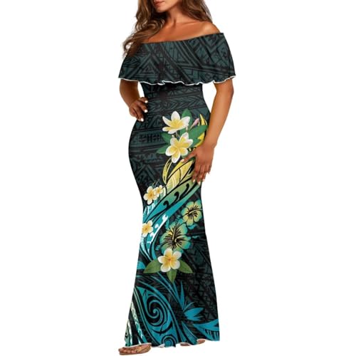 Image of Polynesian for Women S-7XL Off Shoulder Maxi Dress Hawaiian Summer Dresses