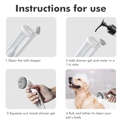 Image of Pet Bath Brush Shampoo Dispenser for Cats Dogs, Cat Clean & Massage Brush with Soft Silicone Bristles for (Pink)
