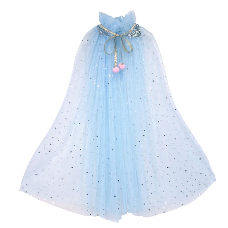 Image of Princess Cape for Girls - Colorful Sequin Cloak with Crown and Wand for Birthday, Halloween, Fancy Dress & Carnival