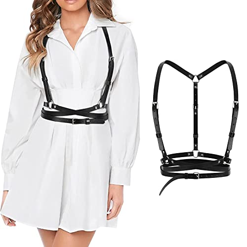 Damen Punk Weste Gürtel, Punk Leder Körperkette Harness, Punk Taillengürtel, Damen Körper Brust Punk Taillengürtel Verstellbare, Schwarz Mode Kettengürtel Frauen Gothic Taillengürtel für Frauen