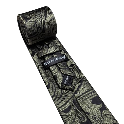 Image of Barry.Wang Men Tie Set Paisley Silk Necktie Pocket Square Cufflinks Formal Wedding Business Party