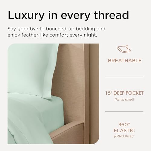Image of Threadmill Full Size Sheets | 600 Thread Count Bed Sheets Set with 16 inch Deep Pocket for Full Size Mattress | Sateen Weave 4-Piece Bedding Set with Cooling Effect | Seaglass