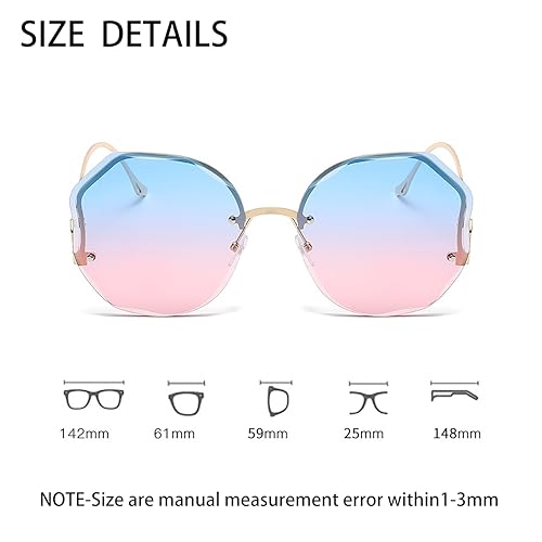 Oversized Rimless Sunglasses, Hexagonal Brown Gradient Lenses, Gold Metal Frame3